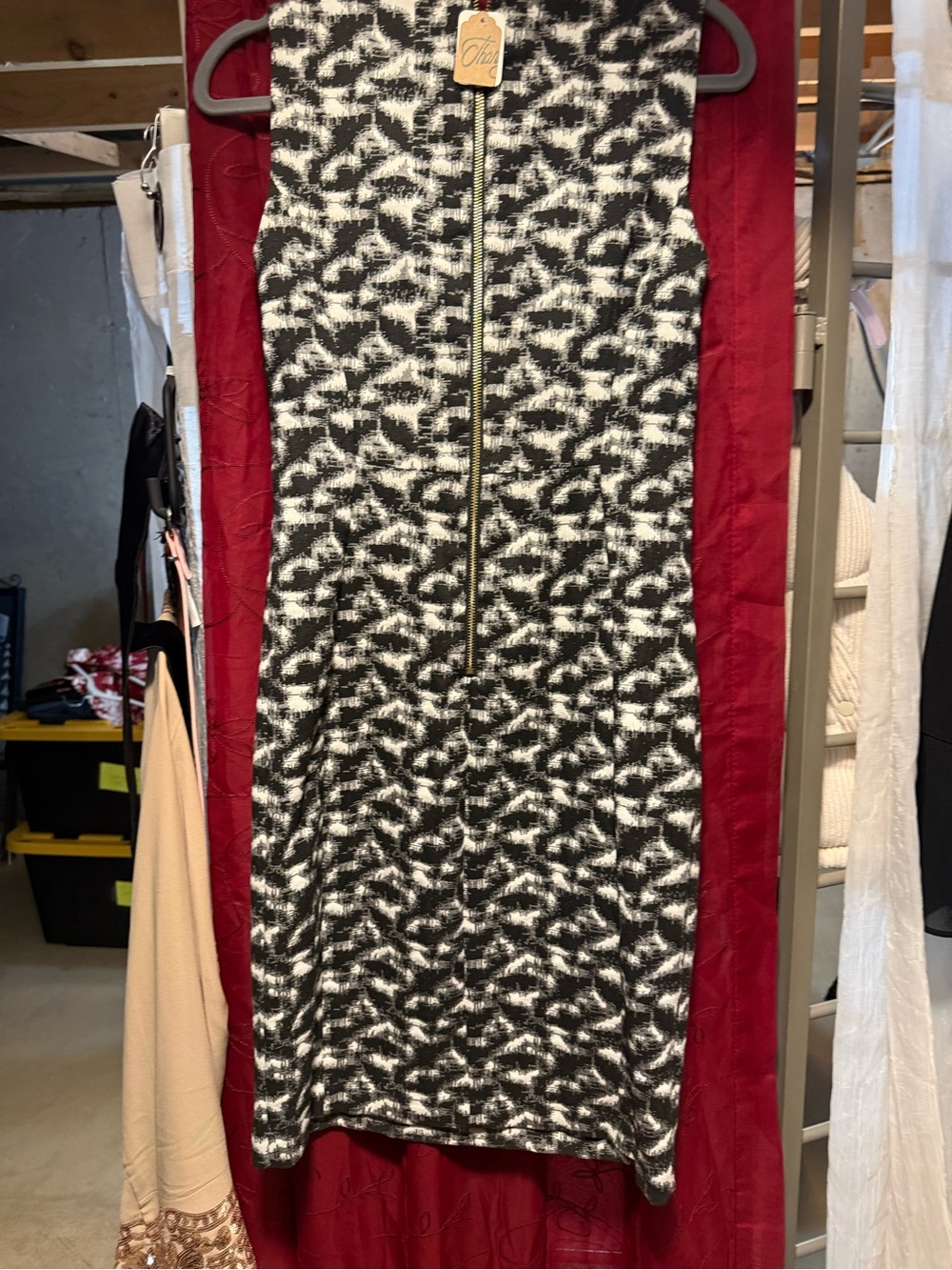 Calvin Klein Black and White Patterned Midi Sheath Dress - Picture 3 of 5
